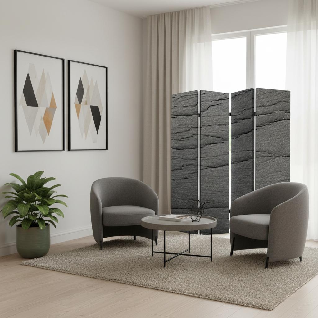 84" Gray Canvas Folding Four Panel Screen Room Divider