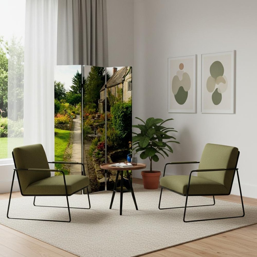 48" X 72" Multi Color Wood Canvas English Garden Screen