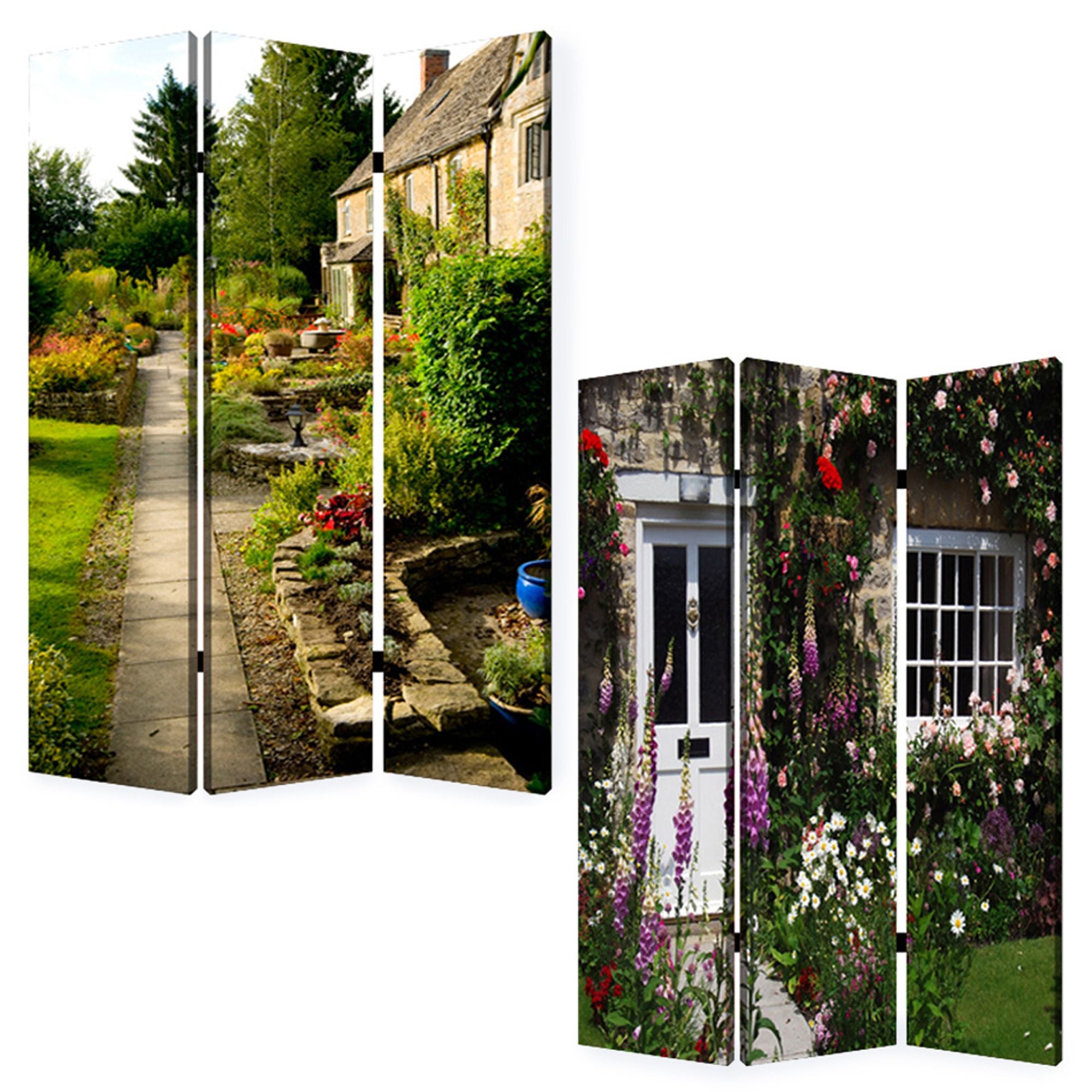48" X 72" Multi Color Wood Canvas English Garden Screen