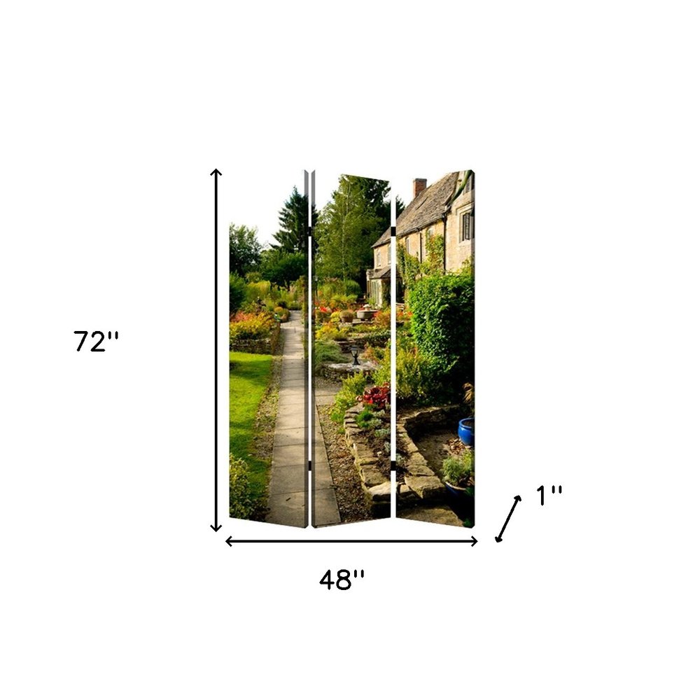 48" X 72" Multi Color Wood Canvas English Garden Screen