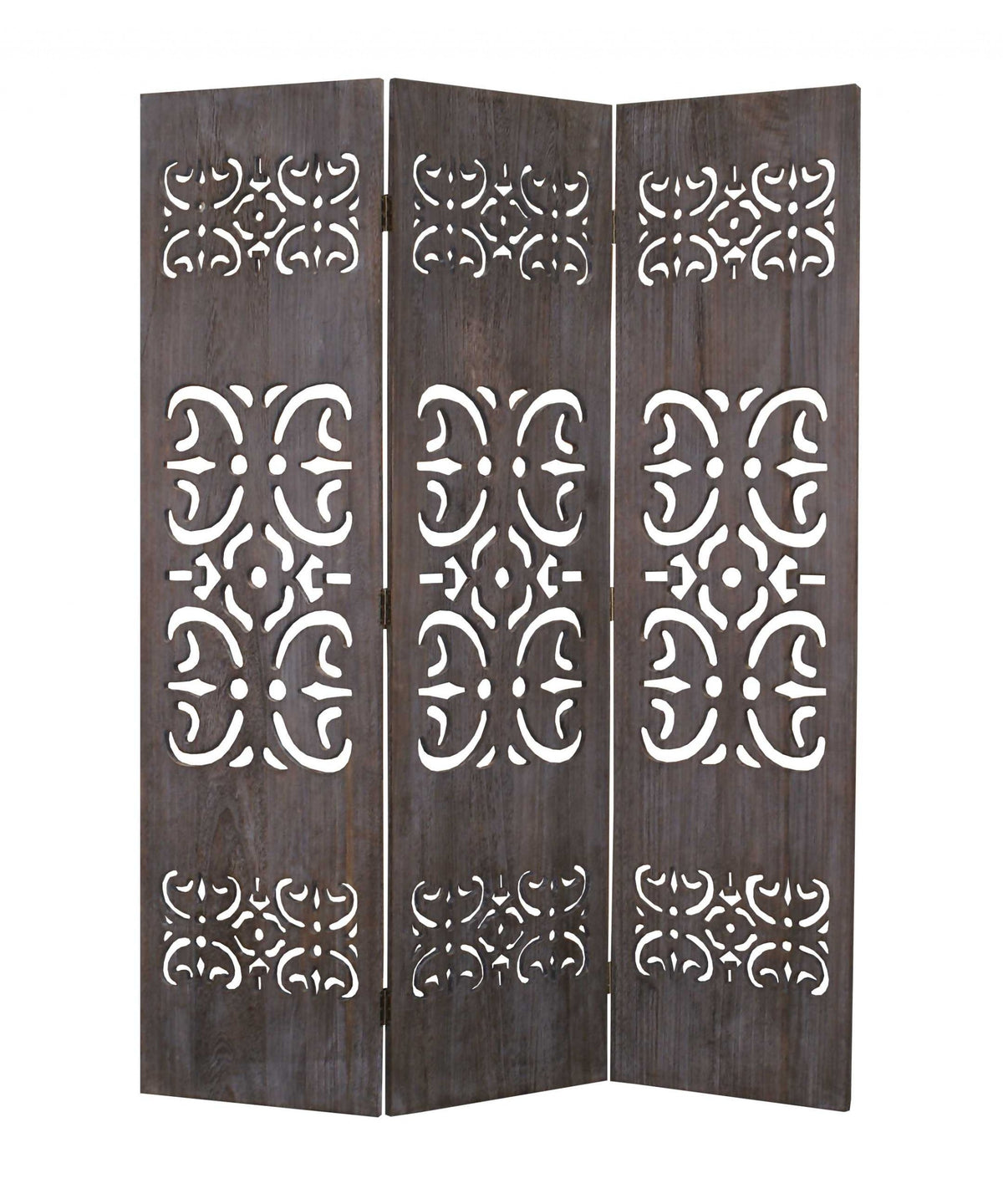 67" Brown Wood Folding Three Panel Screen Room Divider