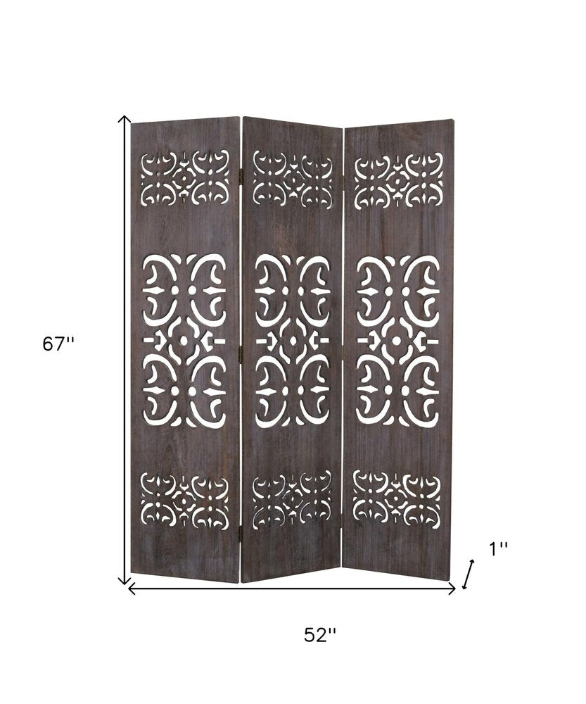 52 X 67 Brown 3 Panel Wood Screen