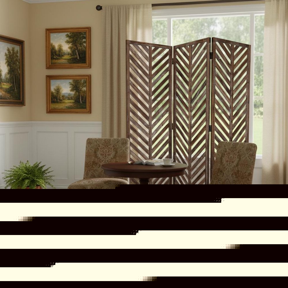 72" Brown Wood Folding Three Panel Screen Room Divider