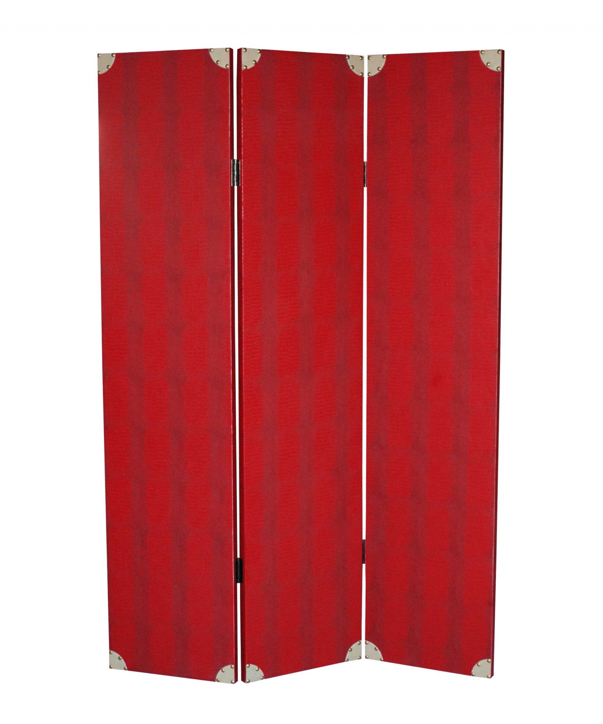 71" Red Wood Folding Three Panel Screen Room Divider