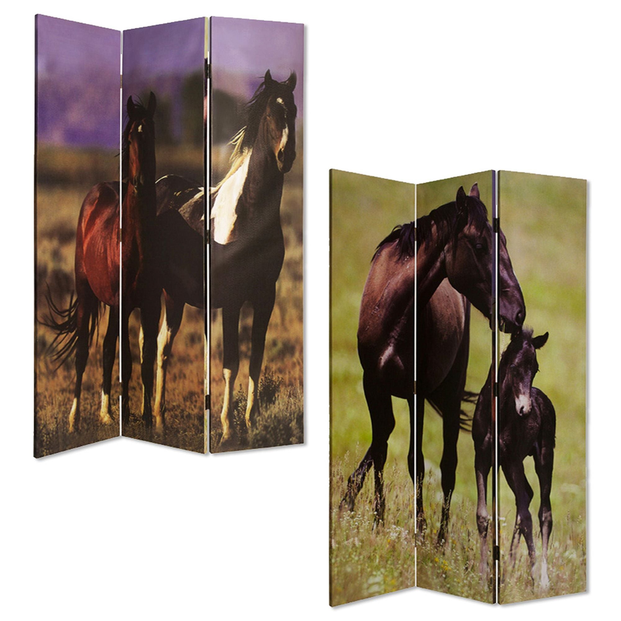 72" Brown Canvas Folding Three Panel Screen Room Divider