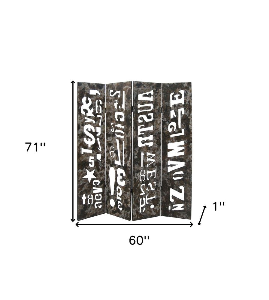 60" X 71" Brown Distressed Wooden Screen