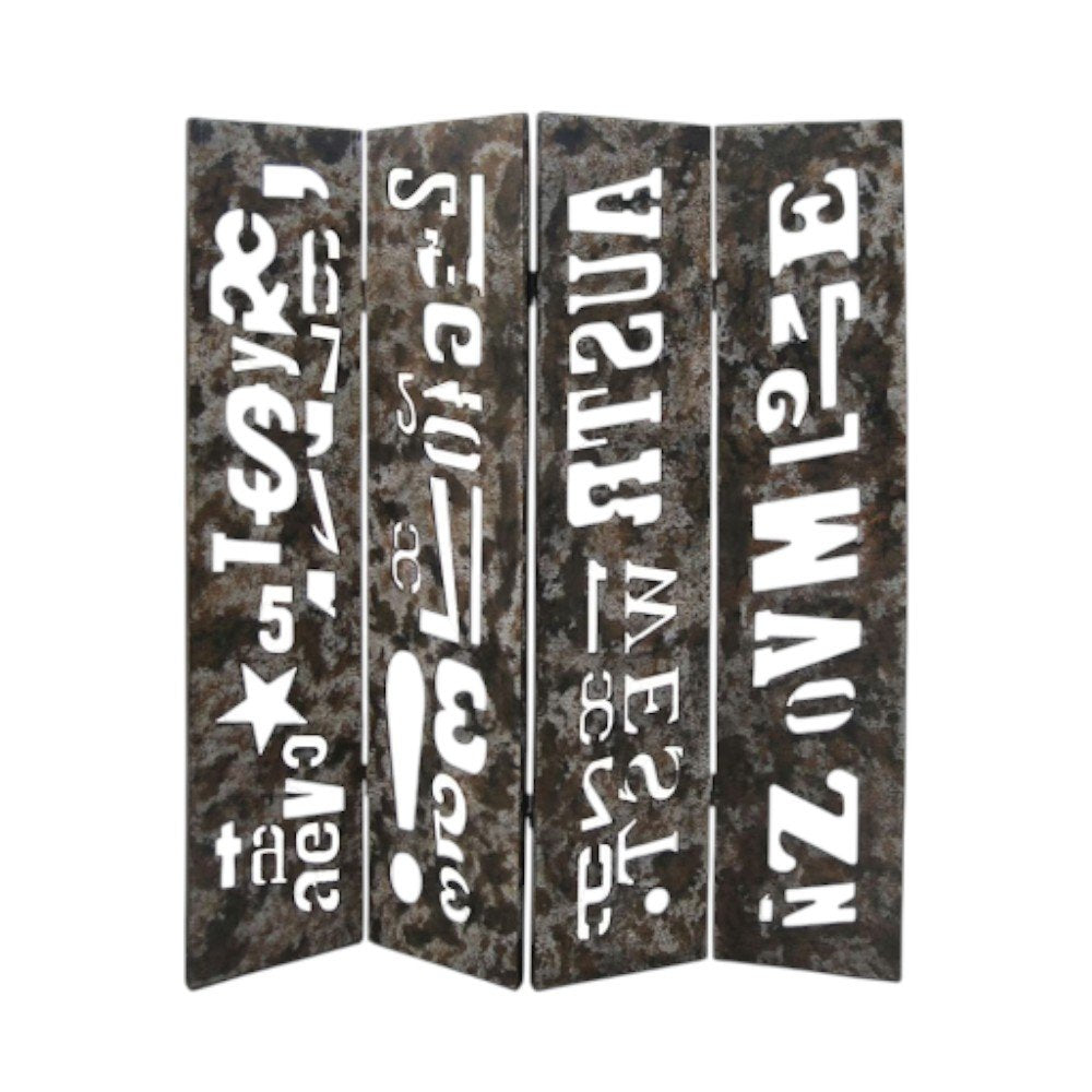 60" X 71" Brown Distressed Wooden Screen