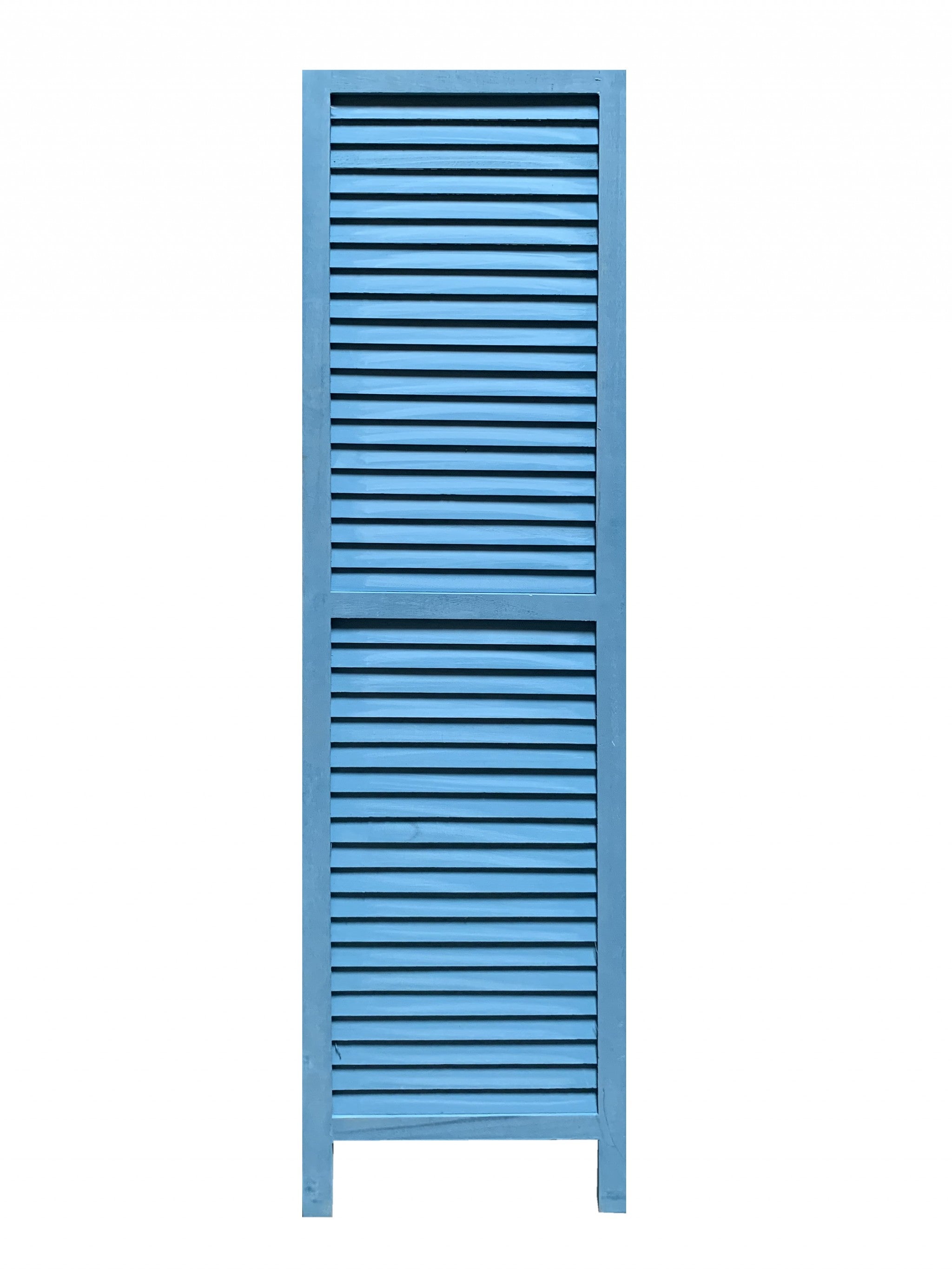 67" Blue Wood Folding Three Panel Screen Room Divider