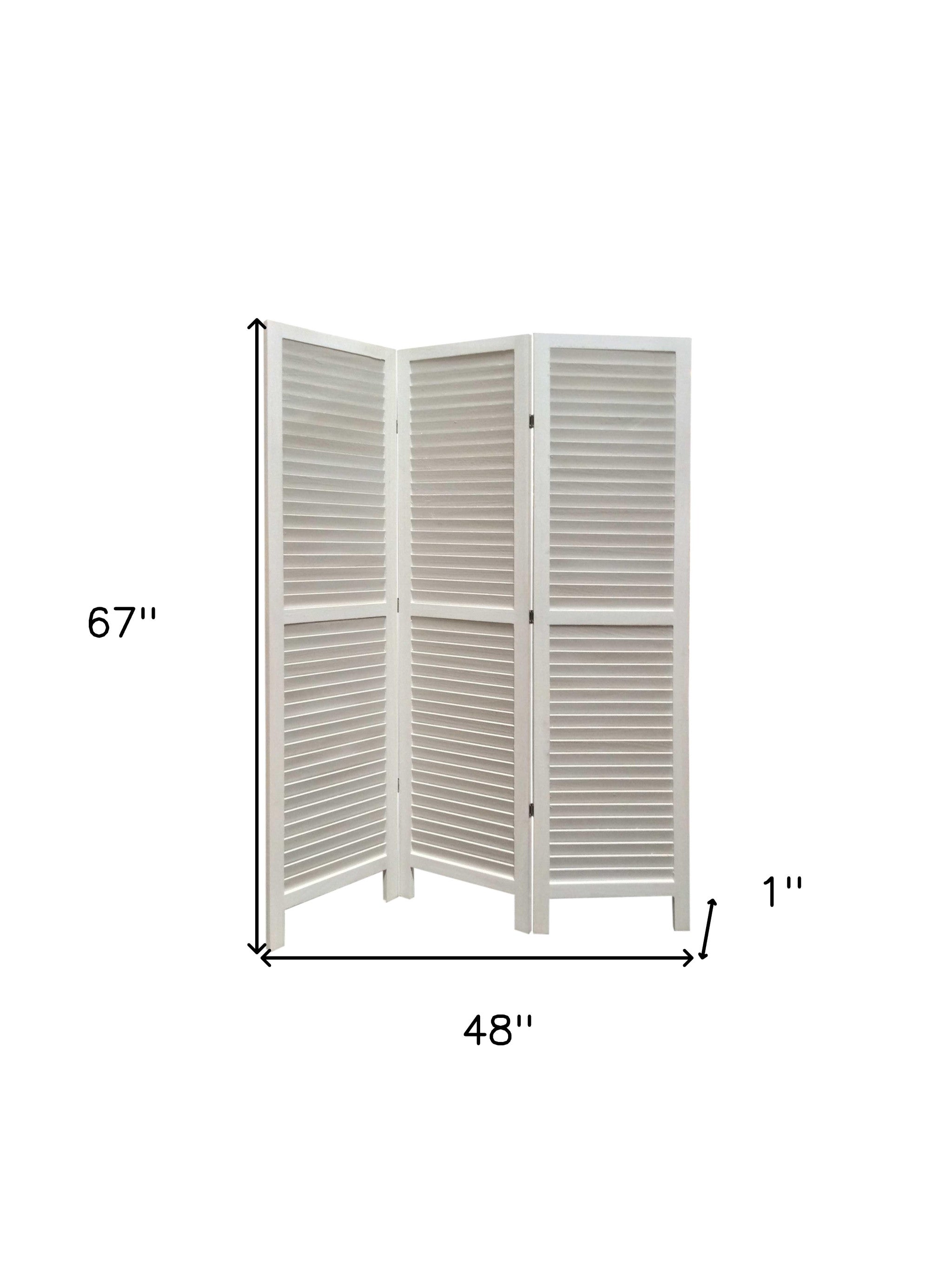 67" White Wood Folding Three Panel Screen Room Divider