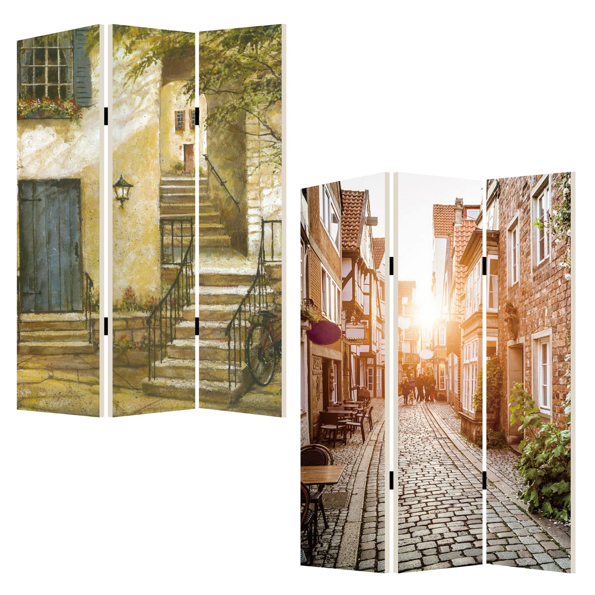 72" Beige Canvas Folding Three Panel Screen Room Divider