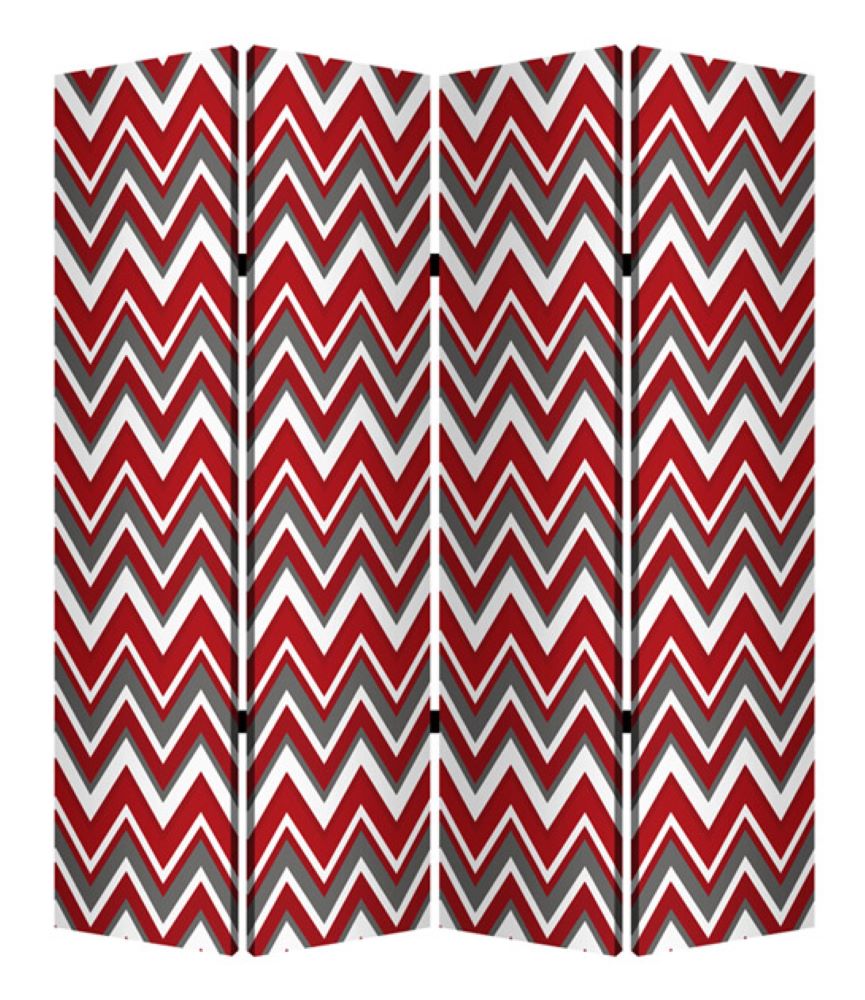 84" Red And Gray Canvas Folding Four Panel Screen Room Divider