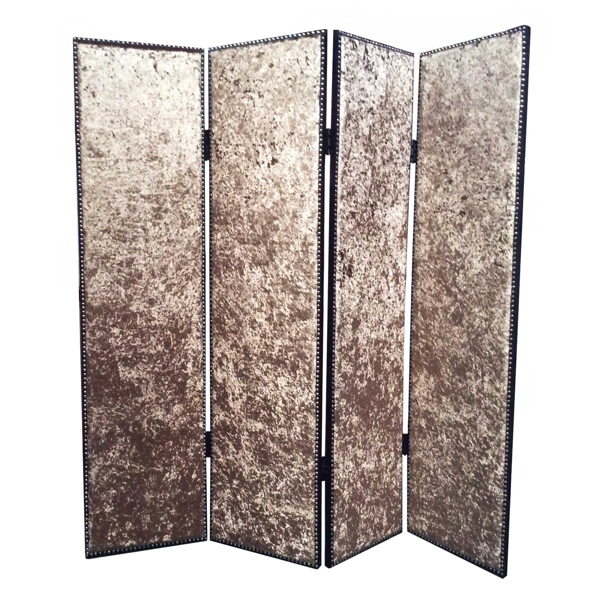 84" Bronze Fabric Folding Four Panel Screen Room Divider