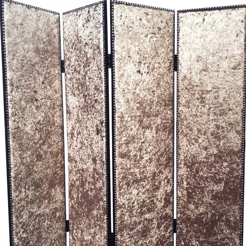 84" Bronze Fabric Folding Four Panel Screen Room Divider