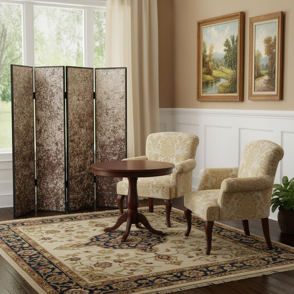 84" Bronze Fabric Folding Four Panel Screen Room Divider