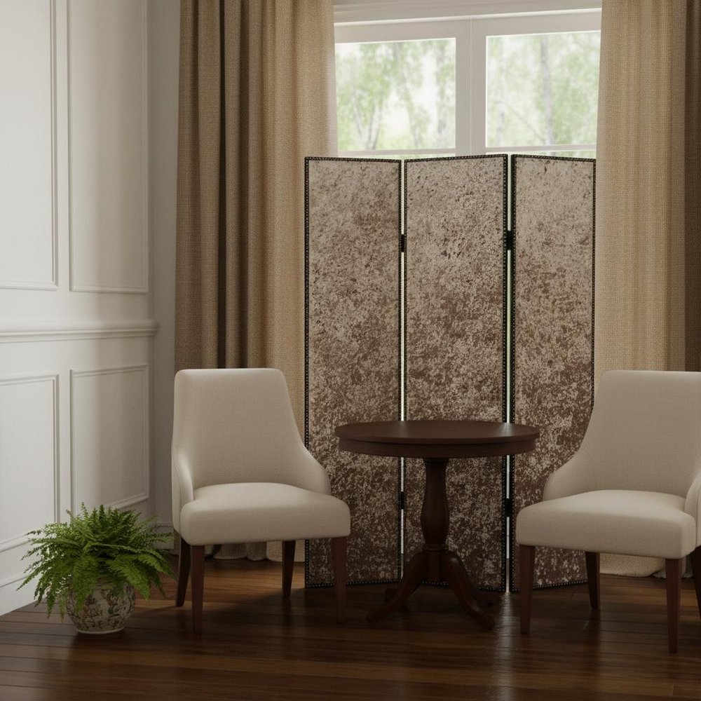 84 X 84 Tan Wood & Fabric Screen