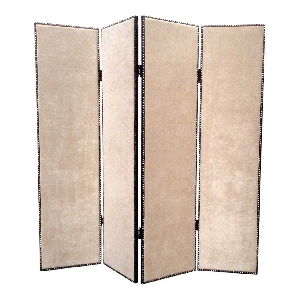 84" Tan Fabric Folding Four Panel Screen Room Divider