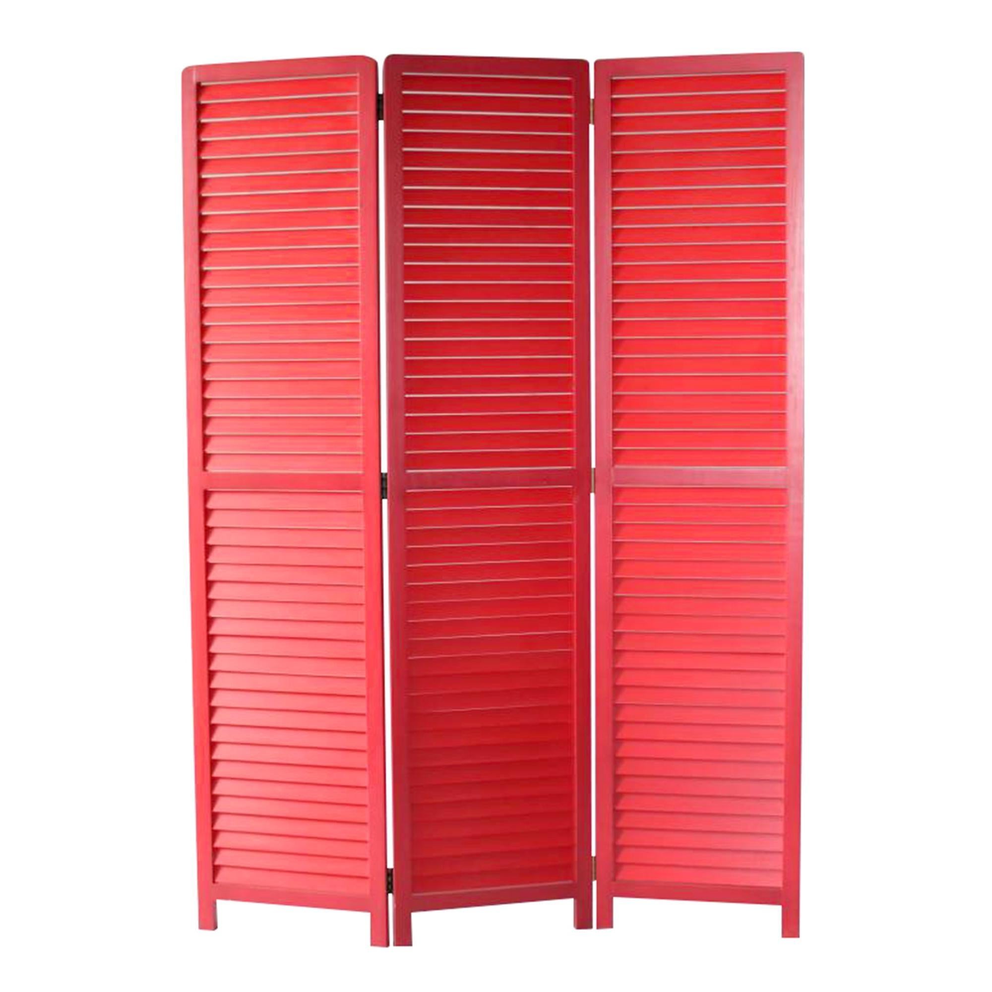 67" Red Solid Wood Panel Screen Room Divider
