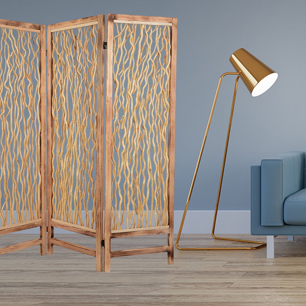 60 X 69 Brown 3 Panel Wood Foldable Screen