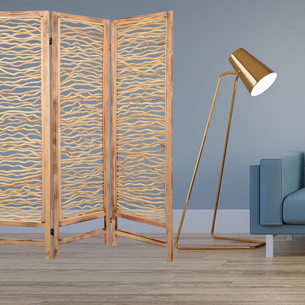 60 X 69 Brown 3 Panel Wood Foldable Screen