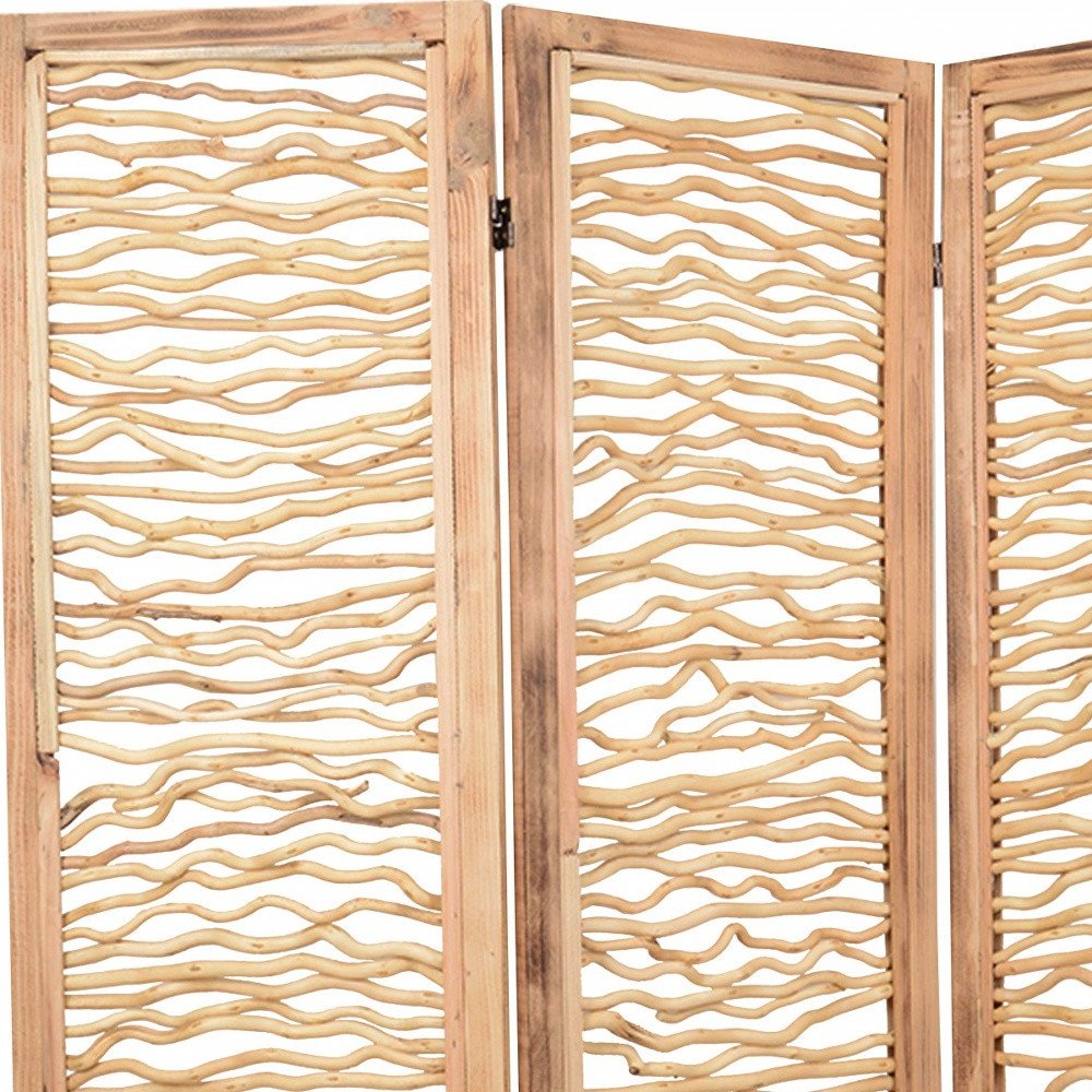 60 X 69 Brown 3 Panel Wood Foldable Screen