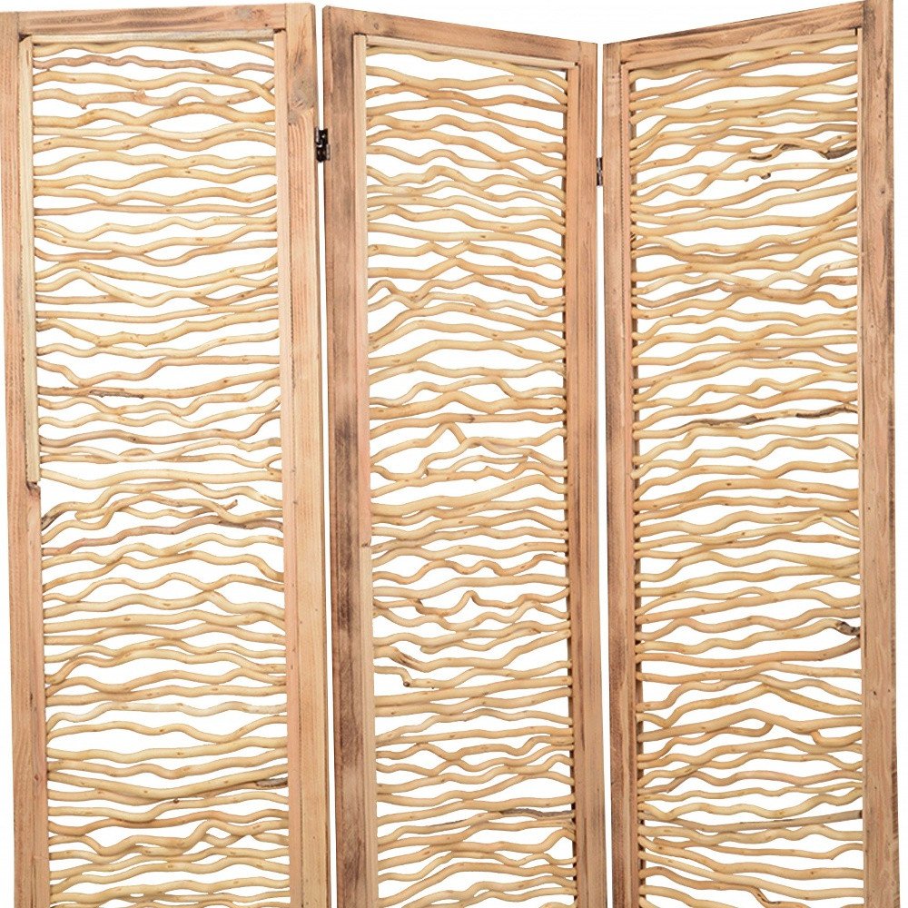 60 X 69 Brown 3 Panel Wood Foldable Screen