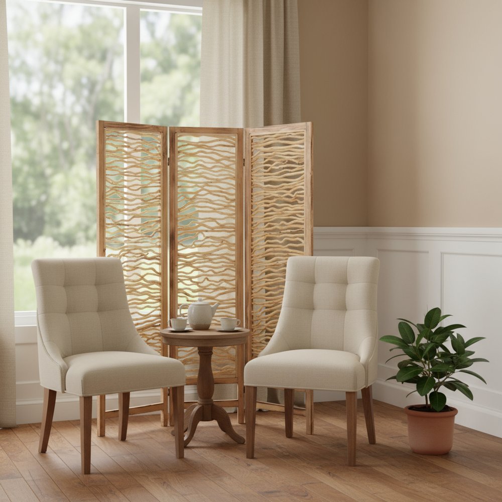 60 X 69 Brown 3 Panel Wood Foldable Screen