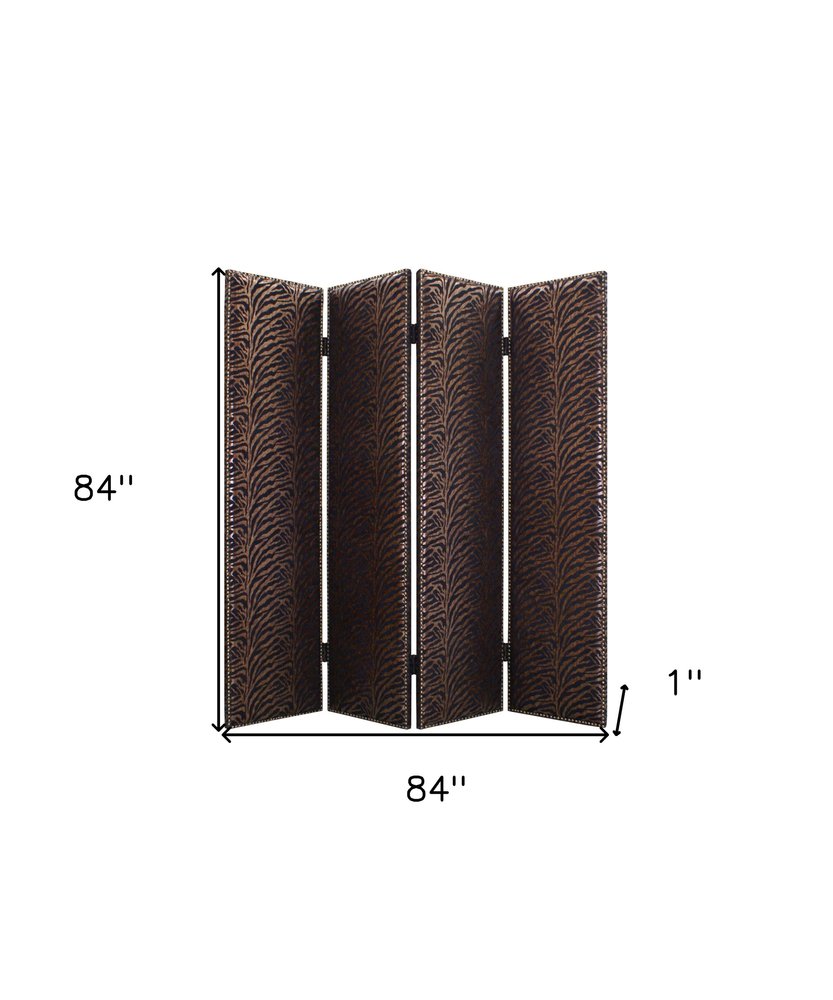 84" Bronze Fabric Folding Four Panel Screen Room Divider