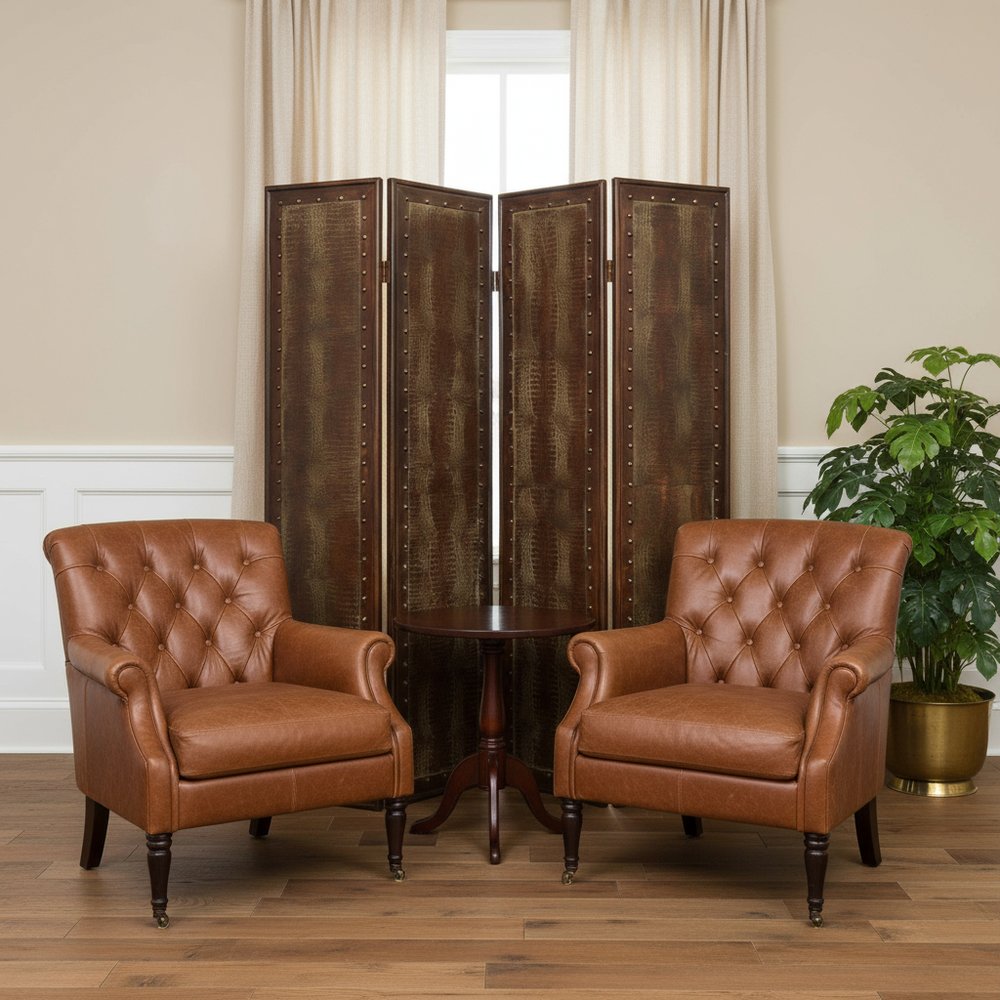 76" X 84" Brown Faux Leather Reptillian Screen