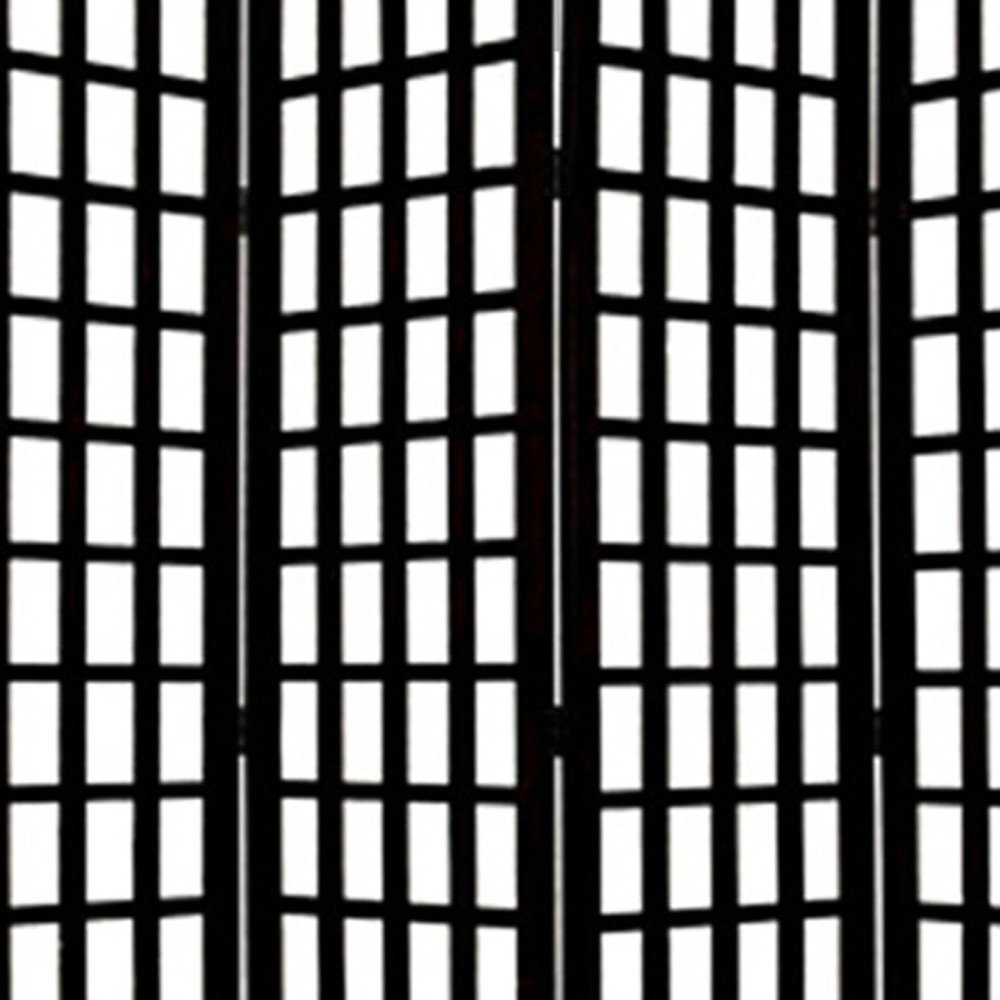96" Black And White Folding Four Panel Screen Room Divider