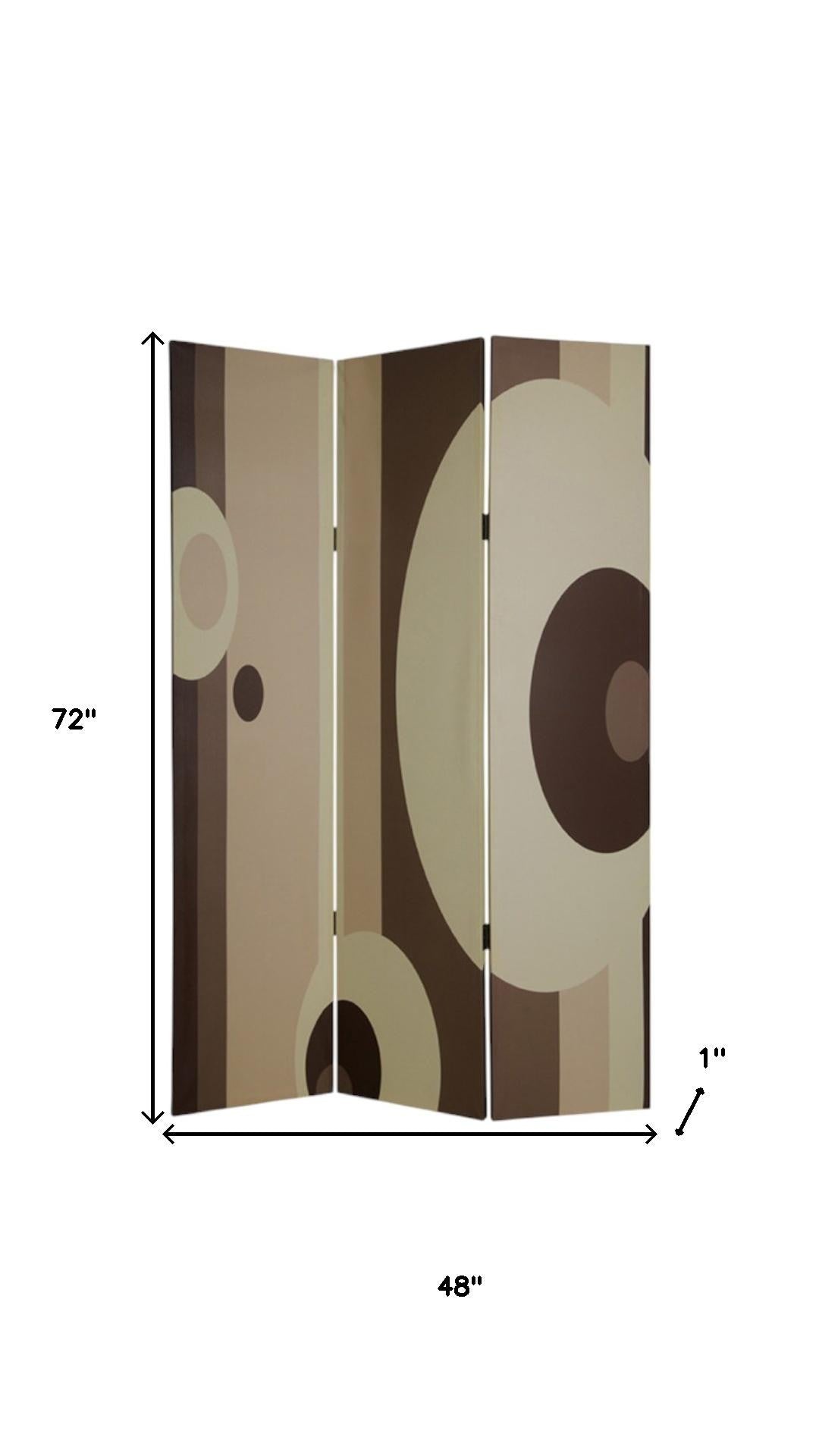 72" Brown Canvas Folding Three Panel Screen Room Divider