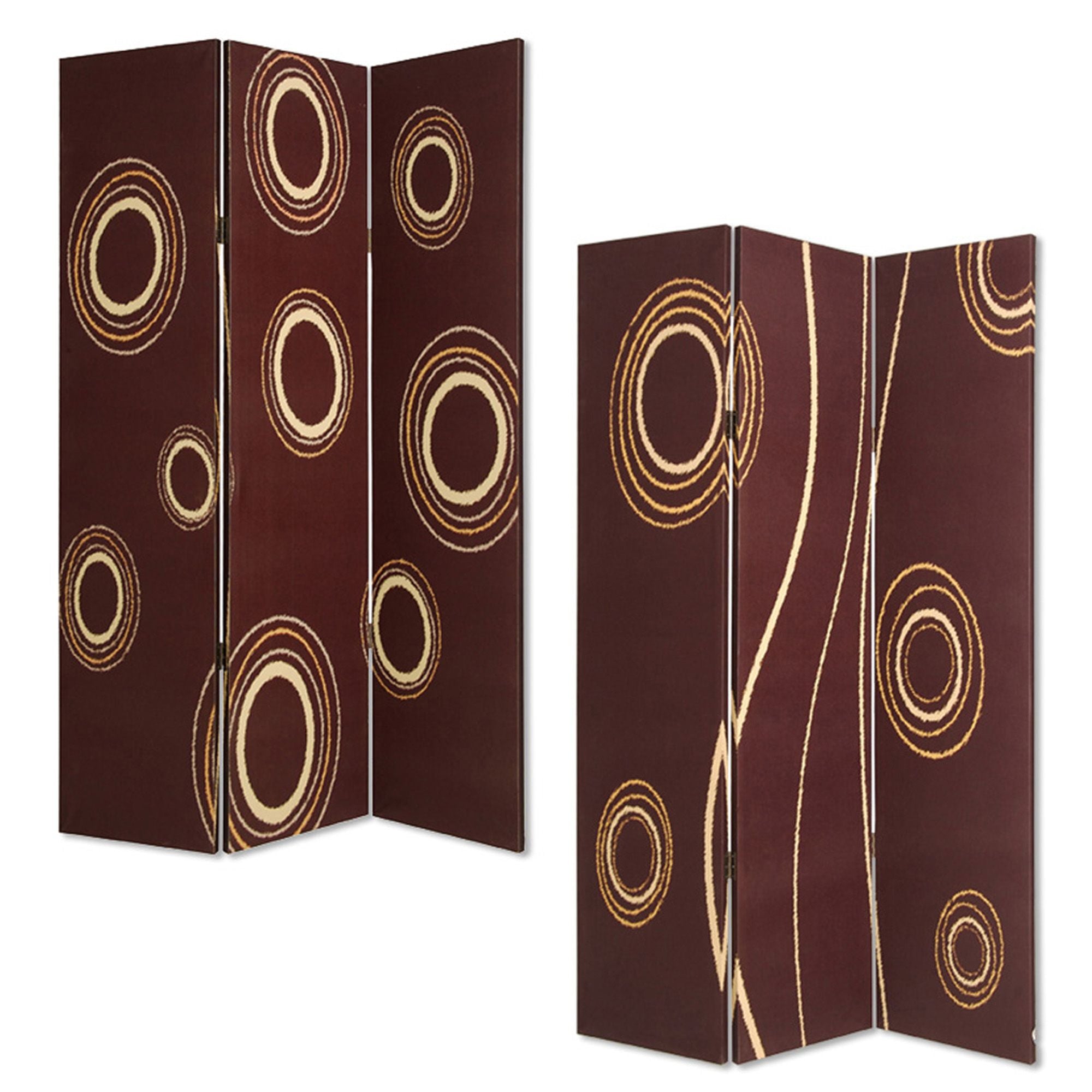 72" Brown Canvas Folding Three Panel Screen Room Divider