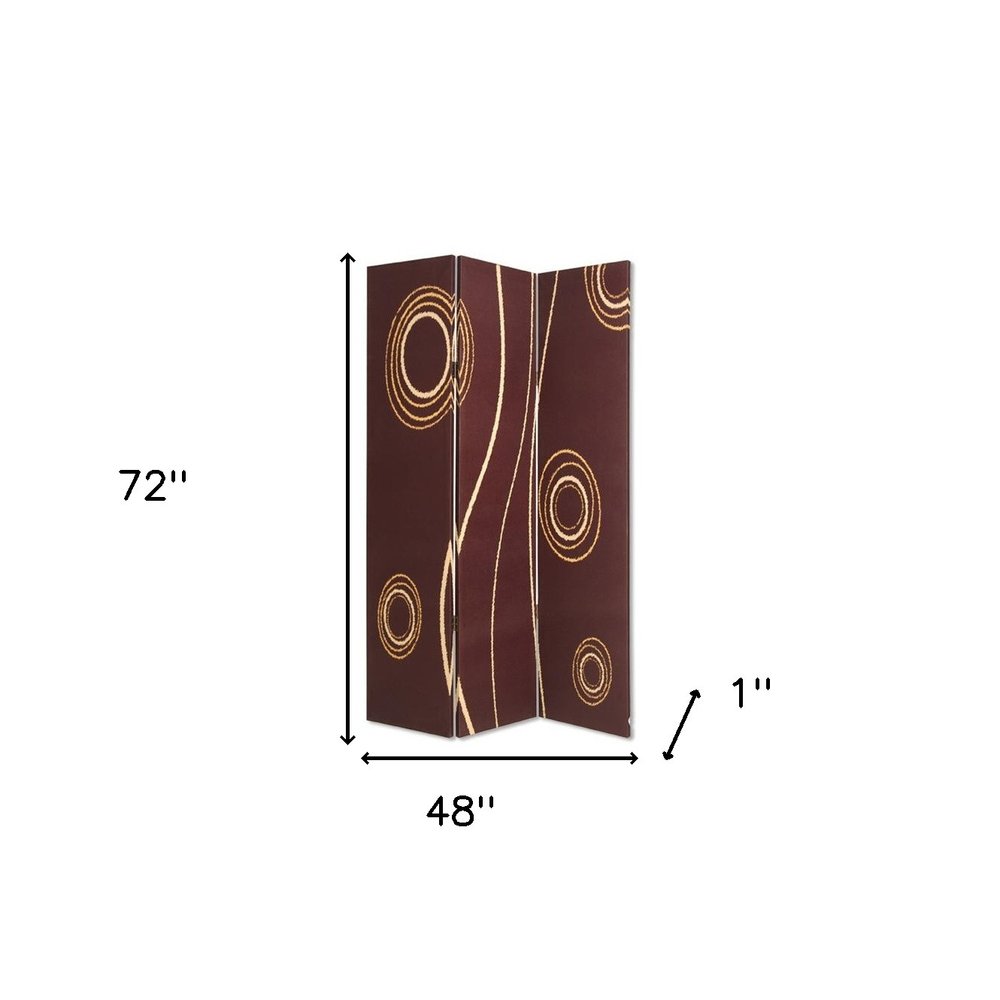 72" Brown Canvas Folding Three Panel Screen Room Divider