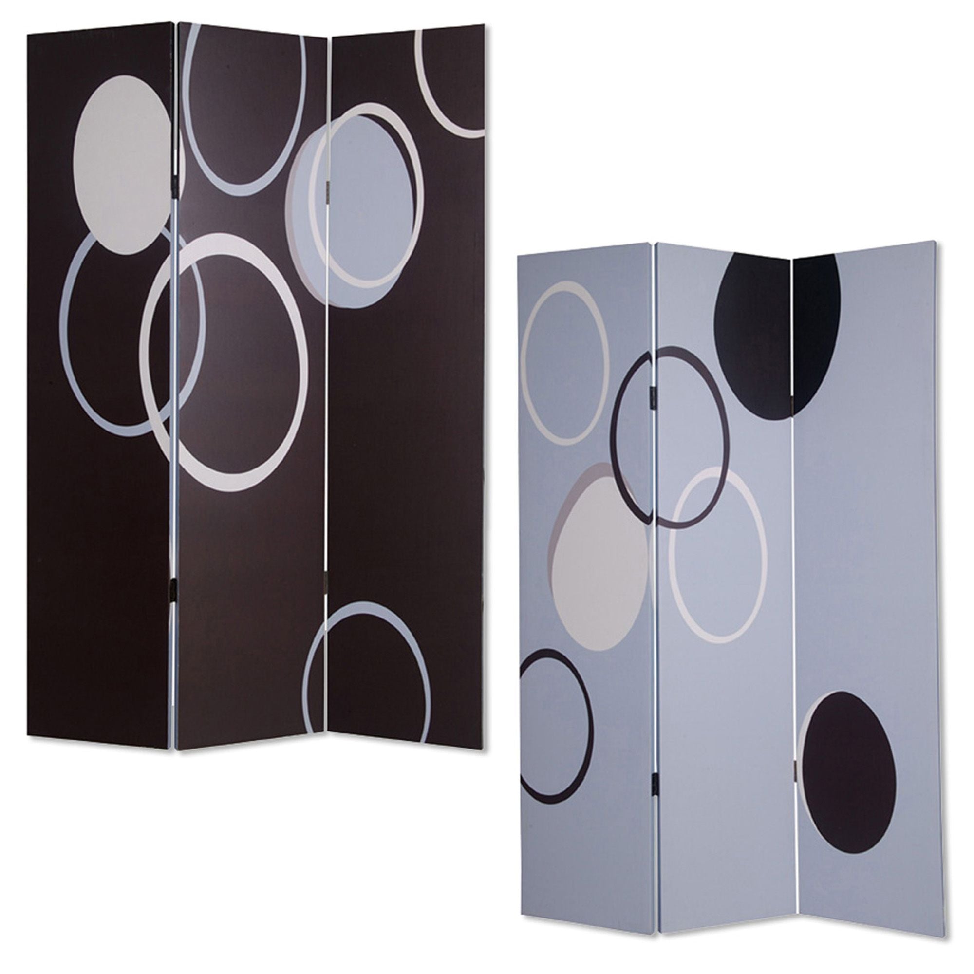 72" Black And White Canvas Folding Three Panel Screen Room Divider