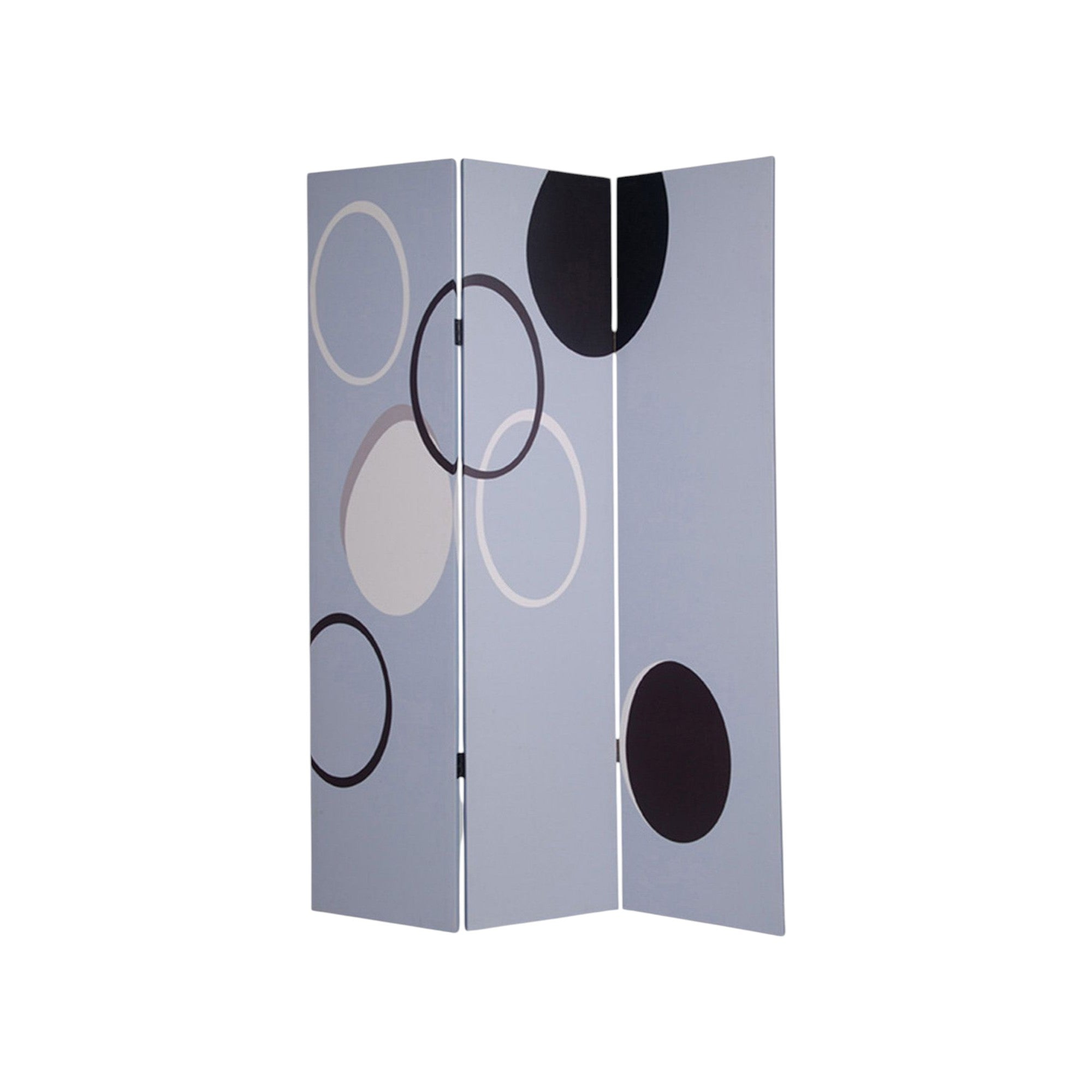 72" Black And White Canvas Folding Three Panel Screen Room Divider