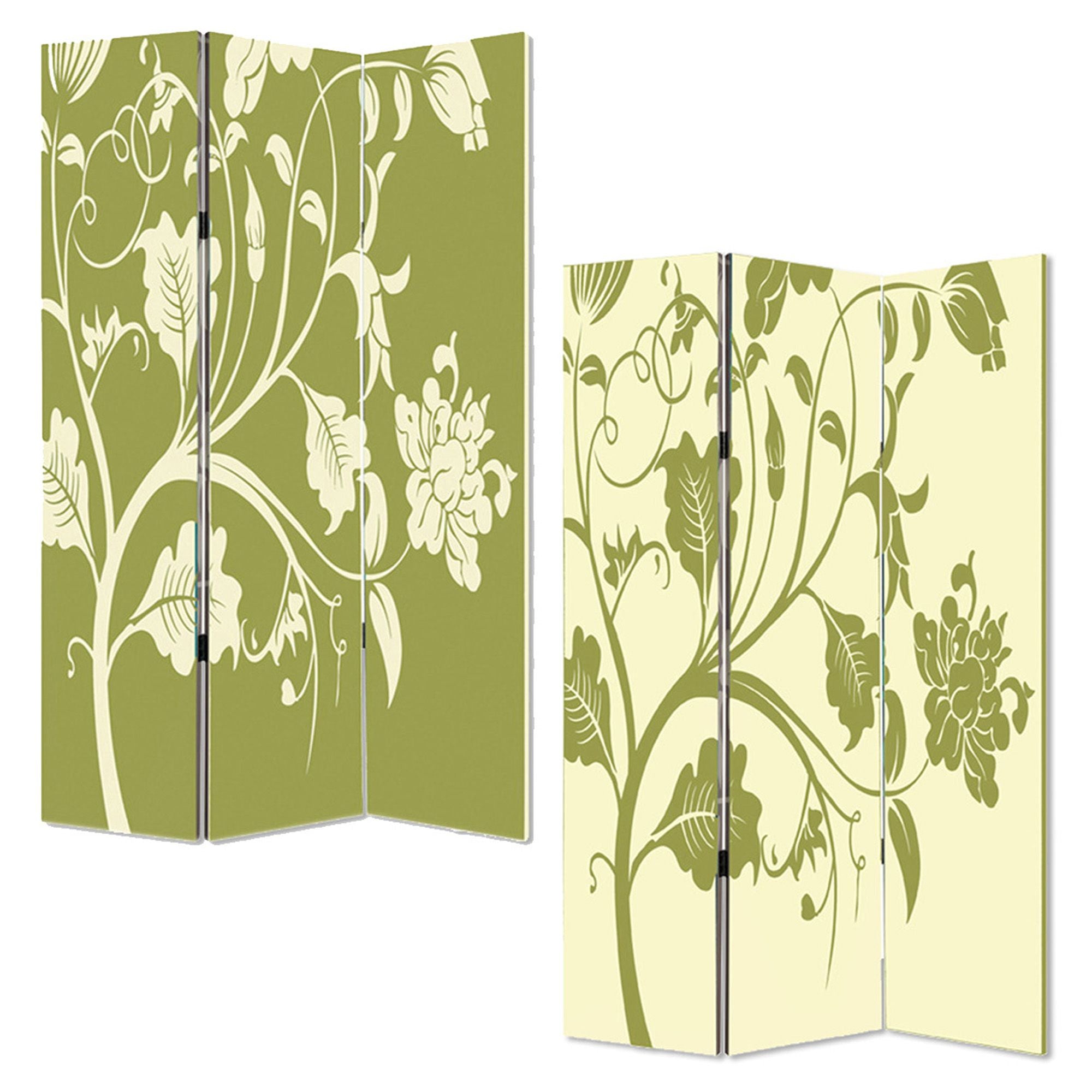 72" Green Canvas Folding Three Panel Screen Room Divider