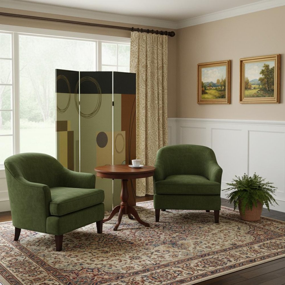 72" Green Canvas Folding Three Panel Screen Room Divider