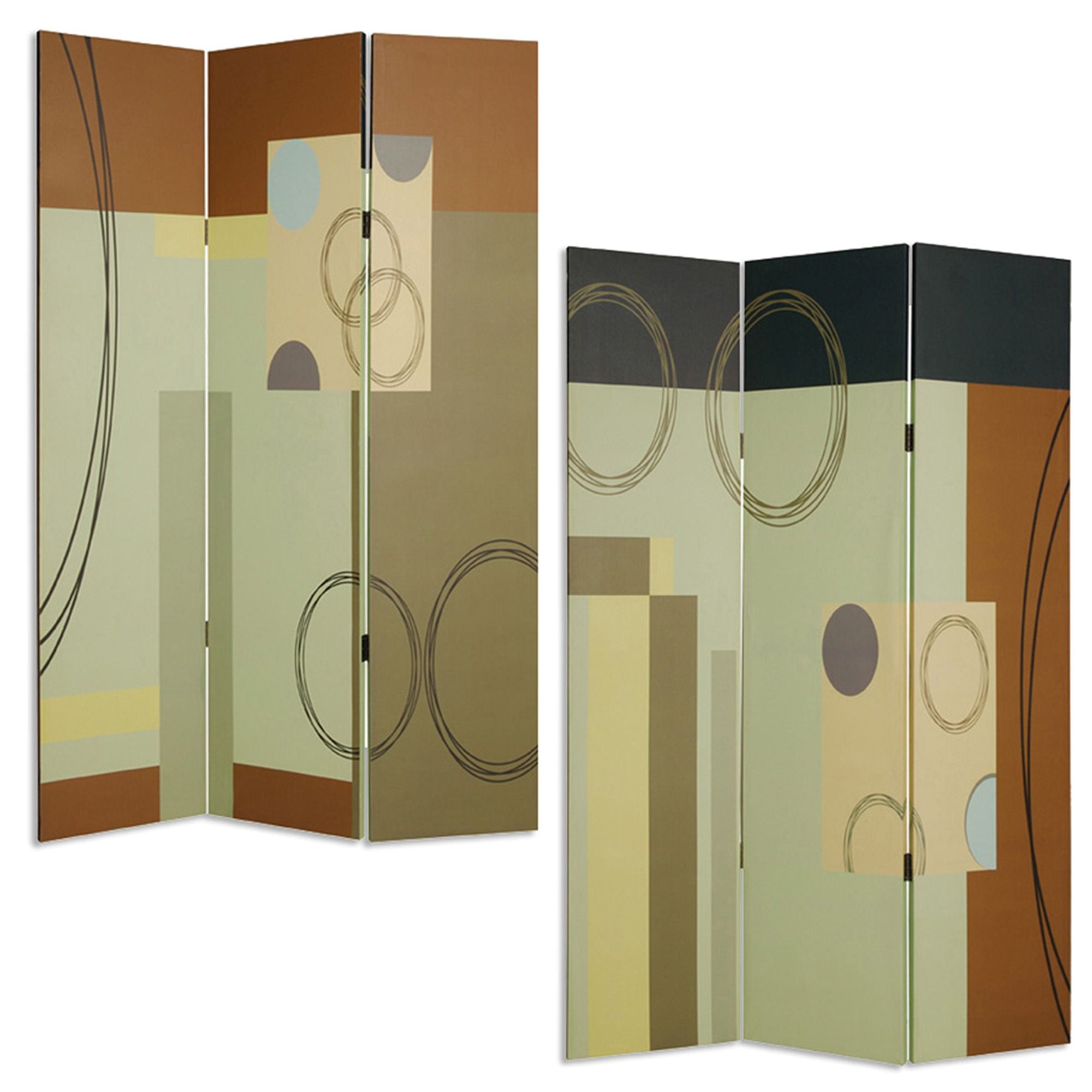 72" Green Canvas Folding Three Panel Screen Room Divider