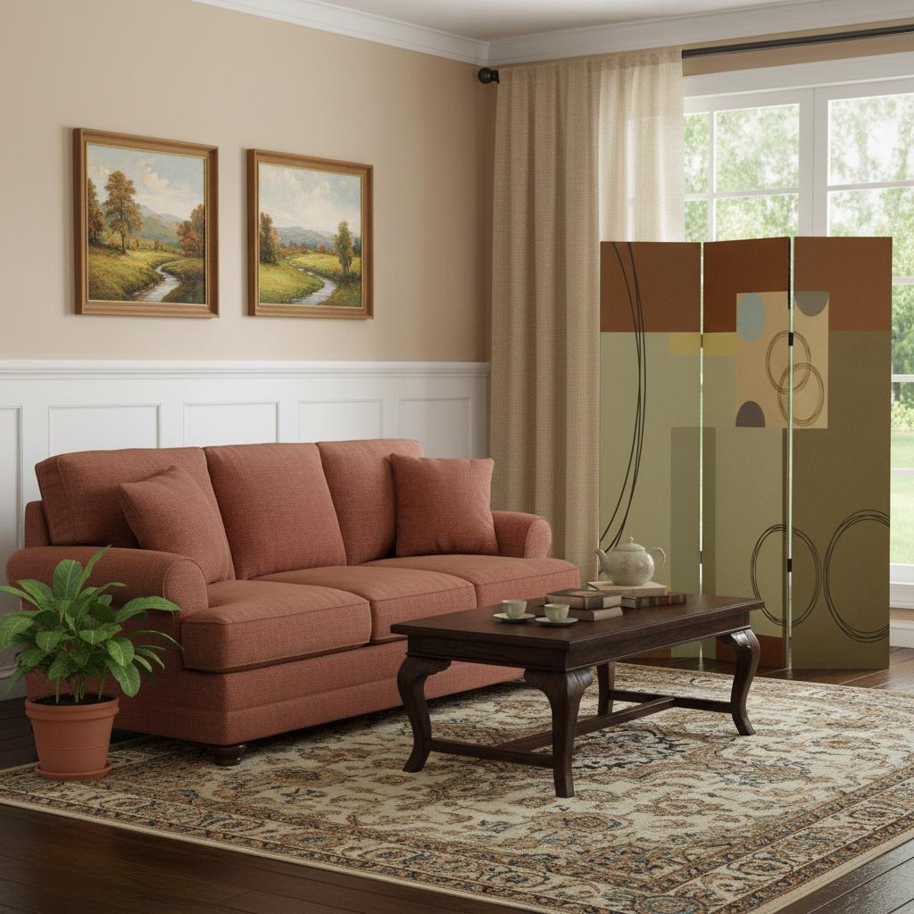 72" Green Canvas Folding Three Panel Screen Room Divider