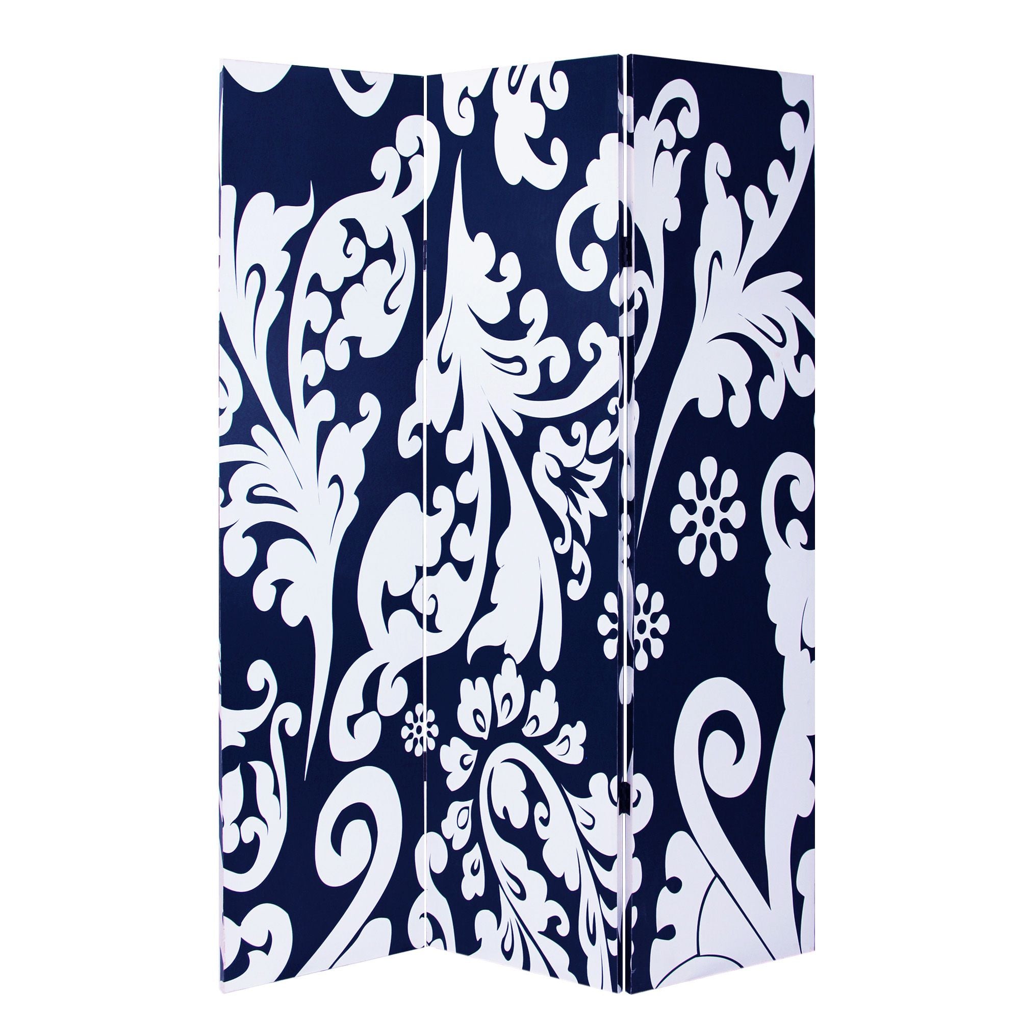 72" Black And White Canvas Folding Three Panel Screen Room Divider