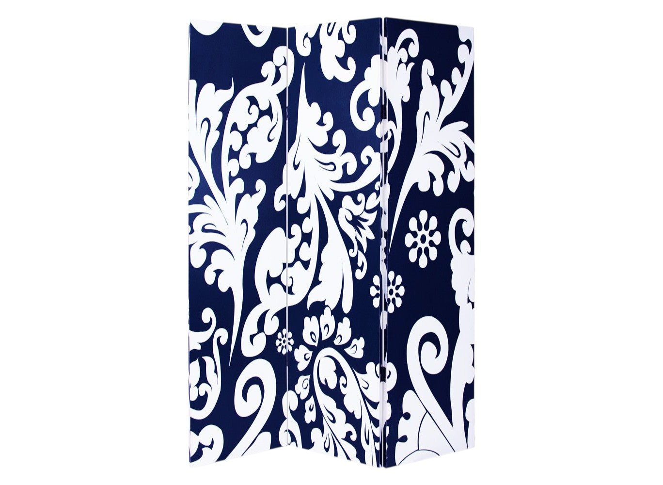 72" Black And White Canvas Folding Three Panel Screen Room Divider