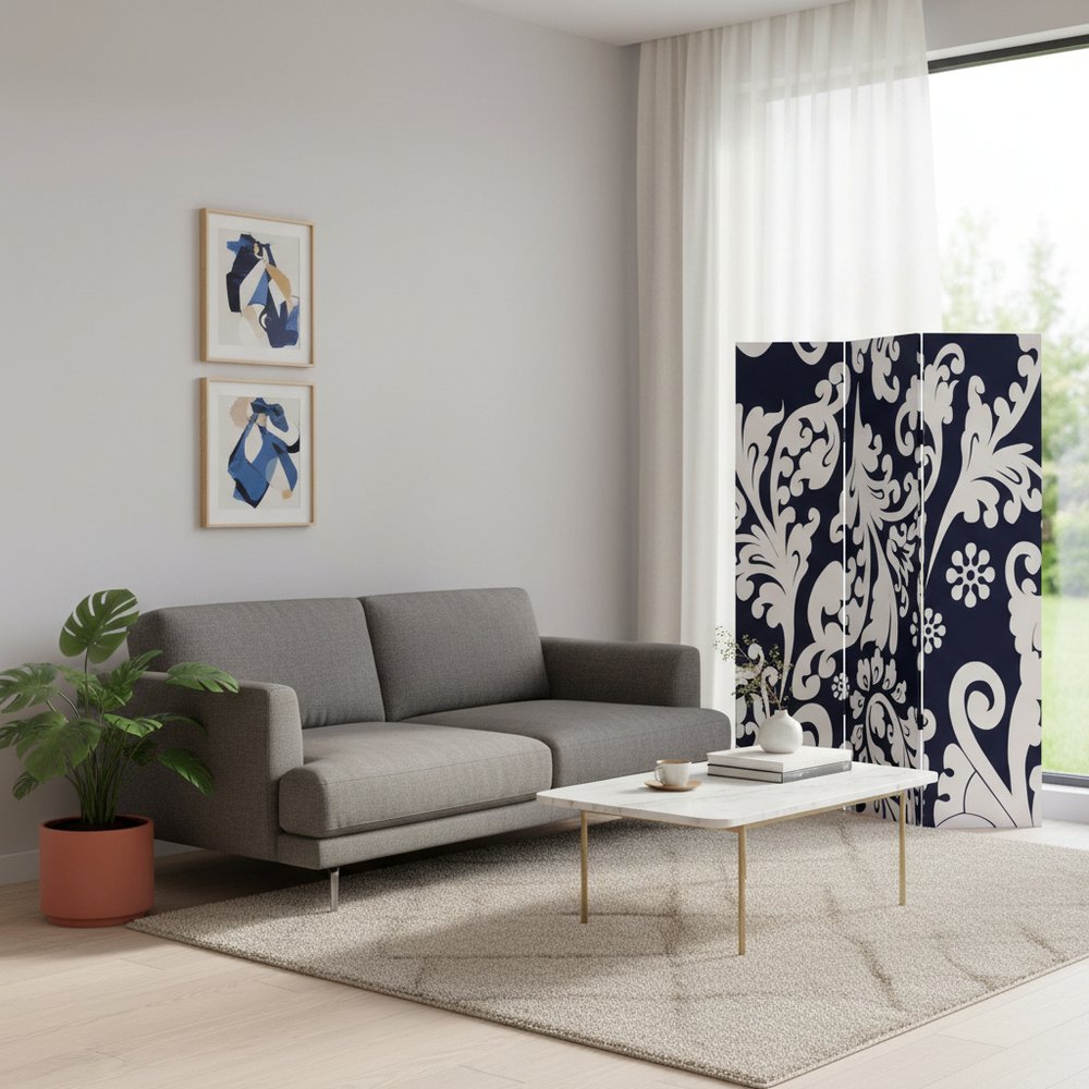 48" X 72" Multi Color Wood Canvas 3 Panel Screen