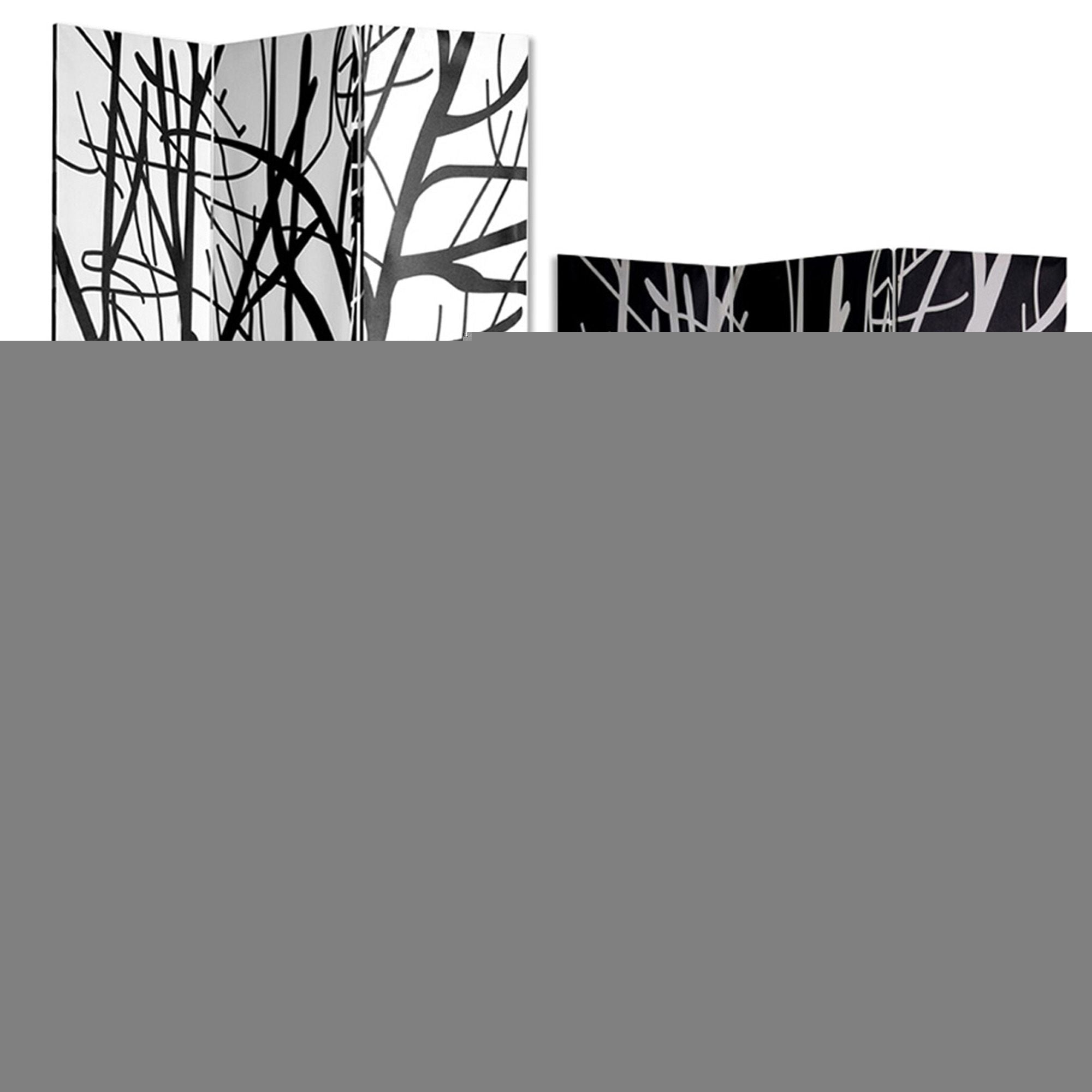 72" Black And White Canvas Folding Three Panel Screen Room Divider