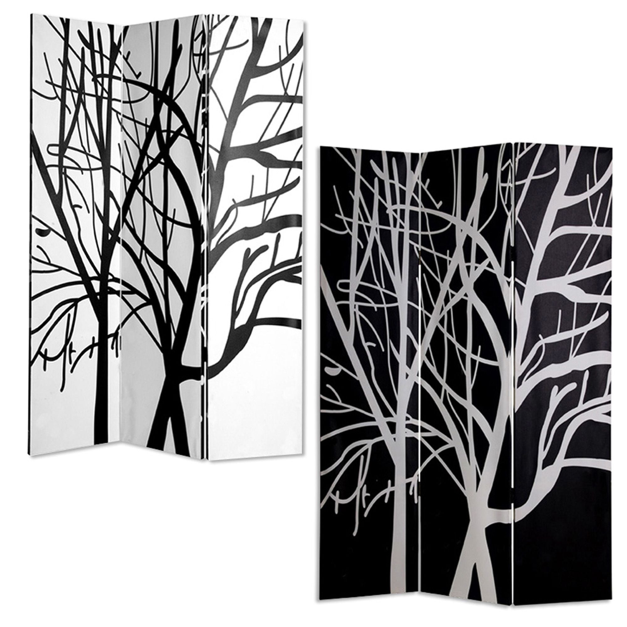 72" Black And White Canvas Folding Three Panel Screen Room Divider