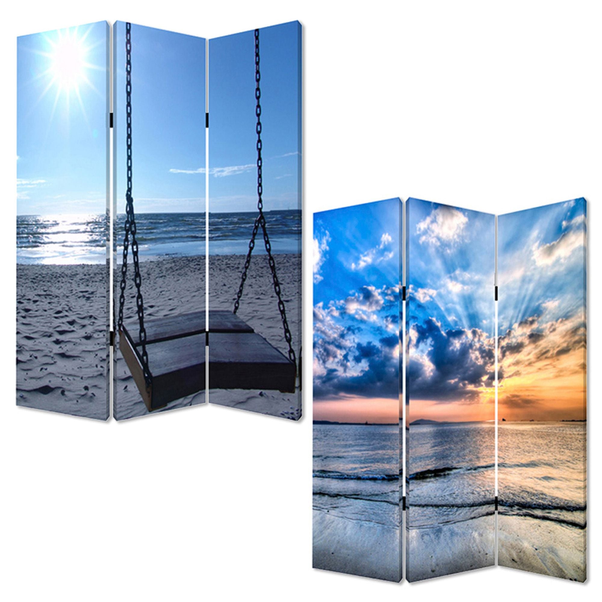 48" X 72" Multi Color Wood Canvas Seaside Serenity Screen