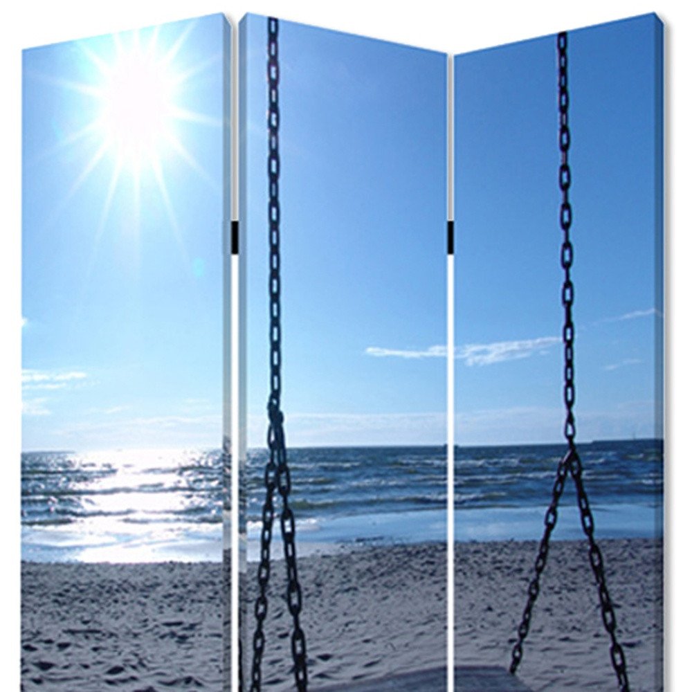 48" X 72" Multi Color Wood Canvas Seaside Serenity Screen