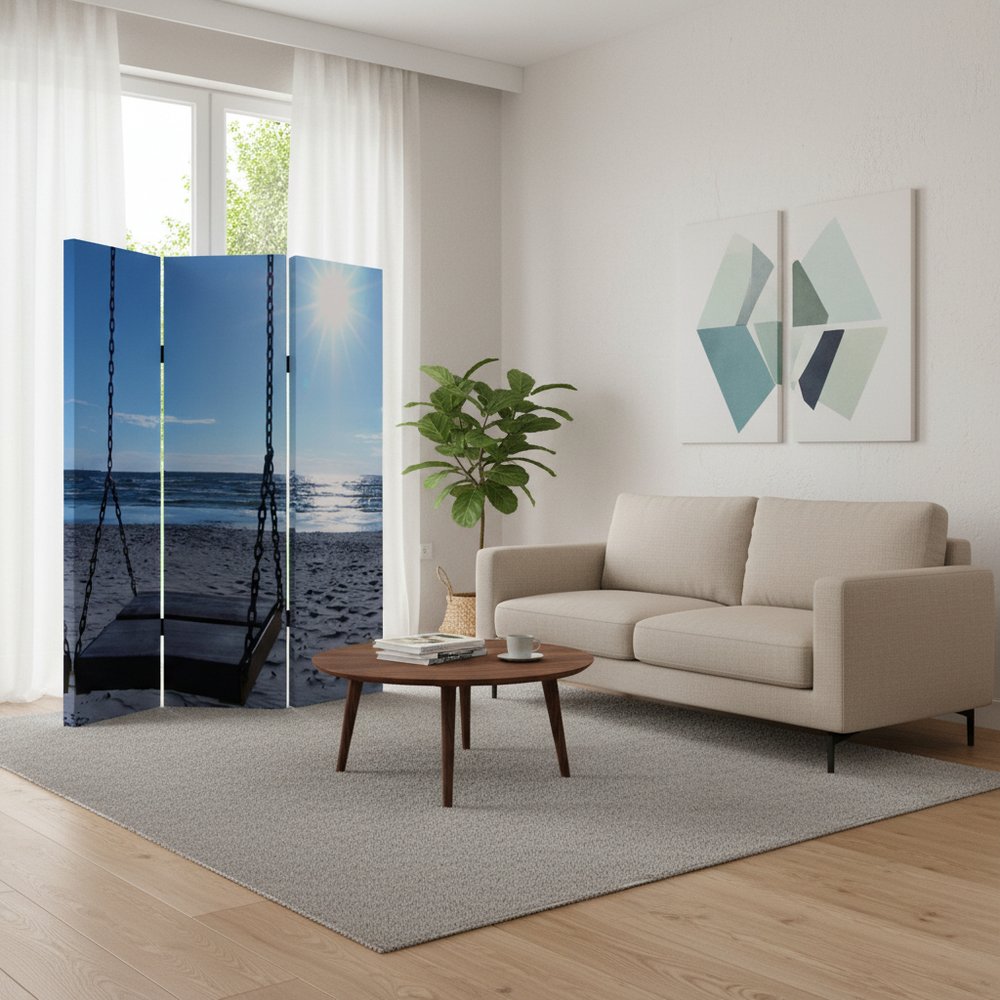 48" X 72" Multi Color Wood Canvas Seaside Serenity Screen