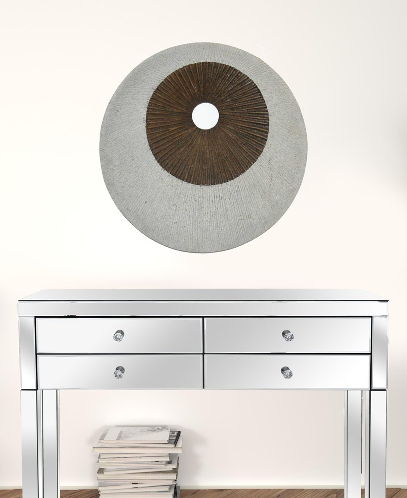 27" X 27" X 3" Brown & Gray Round Double Layer Ribbed Wall Decor