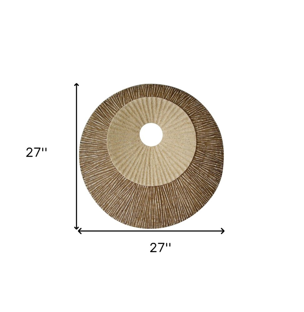 27" X 27"X 3" Brown Round Double Layer Ribbed Wall Plaque