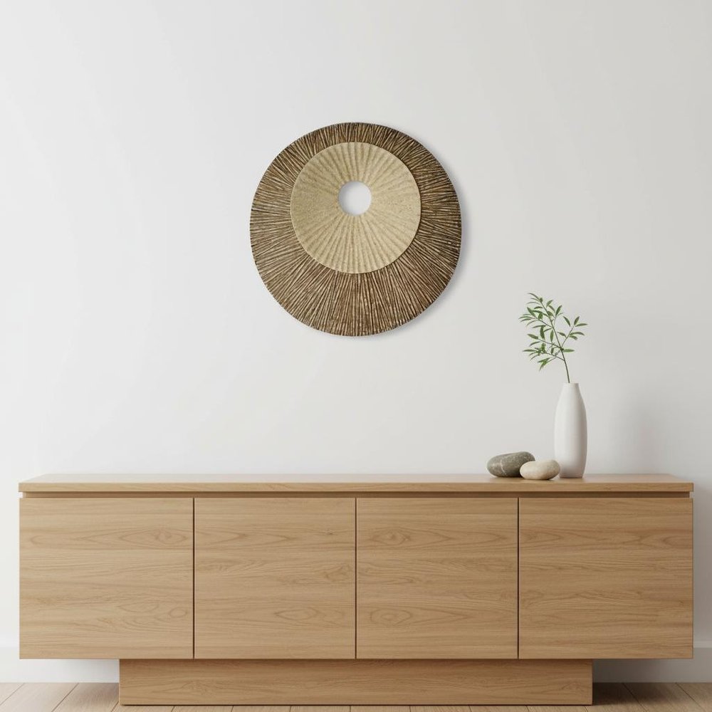 27" X 27"X 3" Brown Round Double Layer Ribbed Wall Plaque
