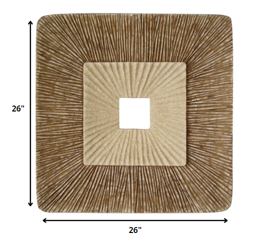 26" X 26" X 2" Brown Concave Square Double Layer Ribbed Wall Plaque